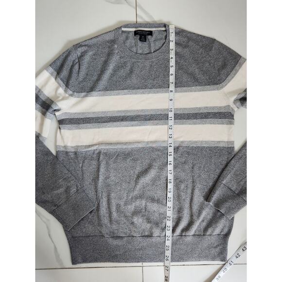 BANANA REPUBLIC Luxury Blend Silk Cashmere Striped Gray Crewneck Sweater M - Picture 6 of 8
